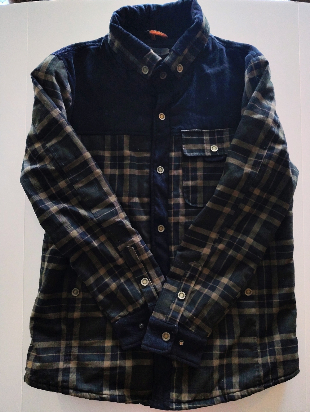No Name Black And Olive Plaid Button-Up Flannel Jacket. Sherpa Lined. Super Warm